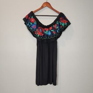 A Beautiful Soul Embroidered Floral Black Dress Size 1X